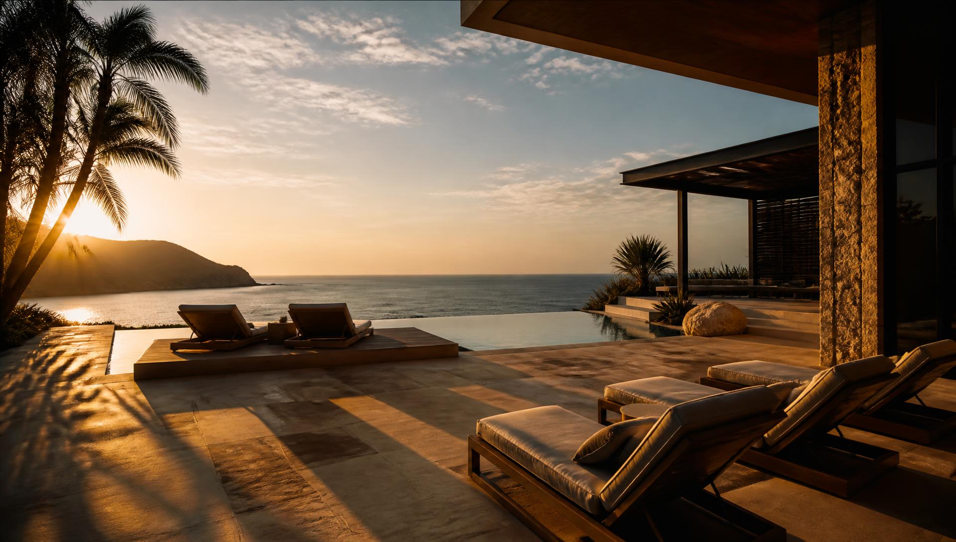 Coastal leisure resort at golden hour